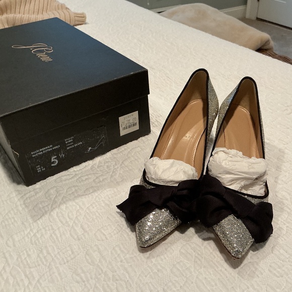 J.Crew Glitter Kitten Heels with Bow size 5 1/2 - Picture 1 of 3